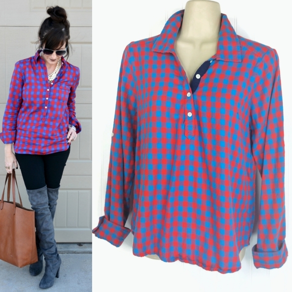 aerie Tops - AERIE Checkered Plaid Lightweight Popover Shirt M